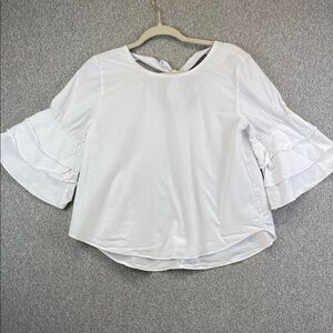 Vivid Impressions crisp white boho blouse preppy ruffle bell sleeves nautical M